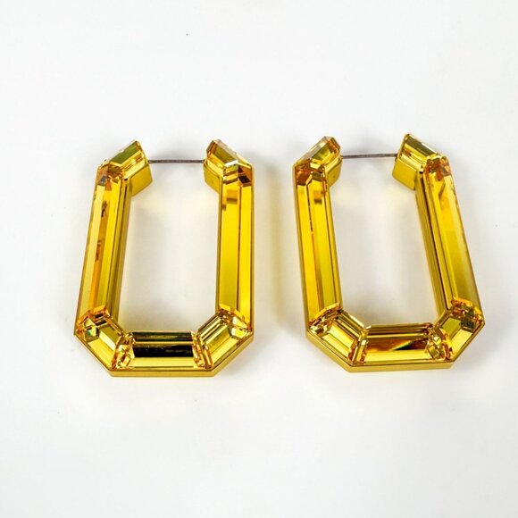 Swarovski Lucent Octagon Yellow Crystal Hoop Earrings NWB - Picture 1 of 7